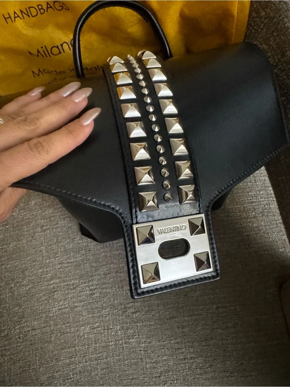 Valentino Mario Black Leather Crossbody with Silver Stud Accent